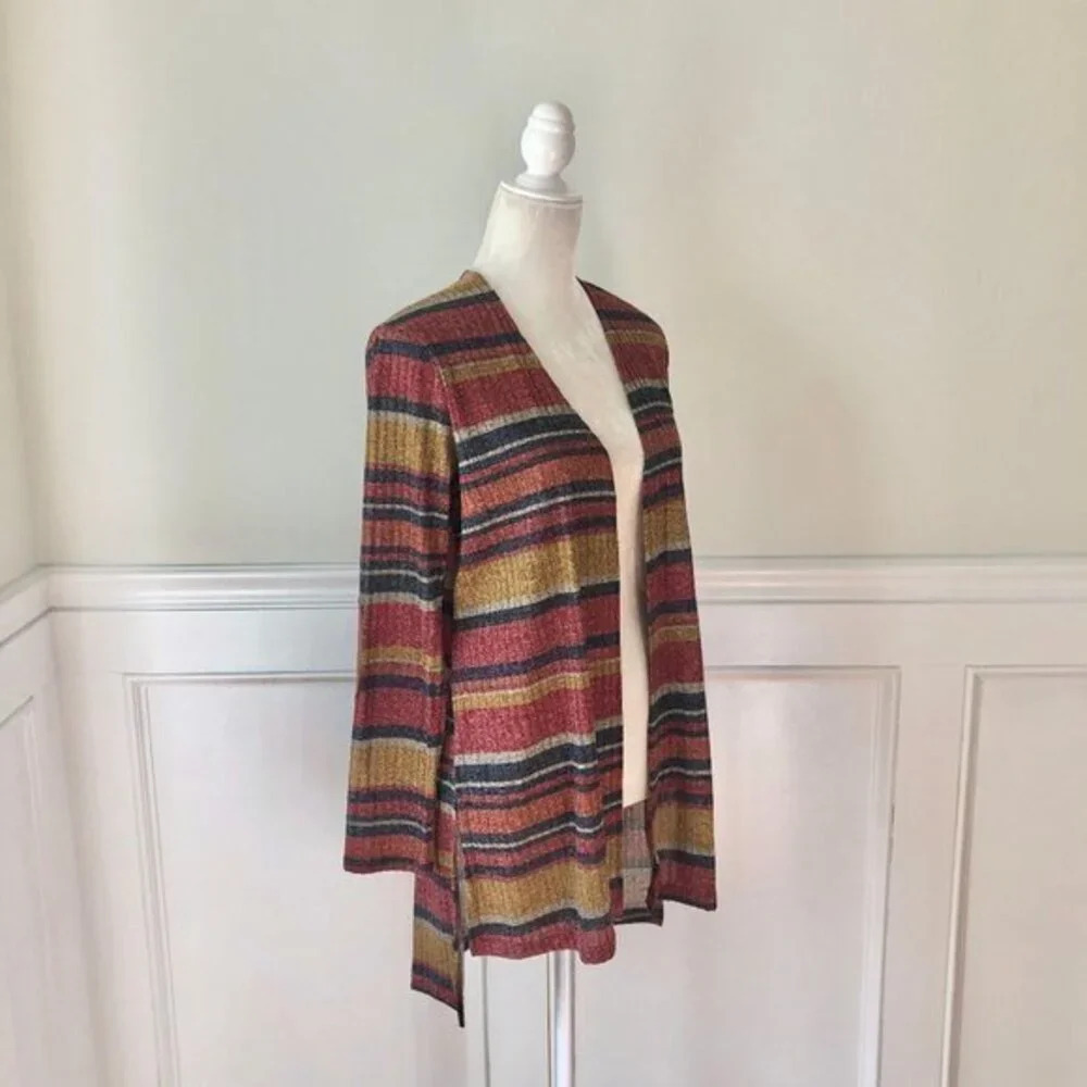Gilli Open Front Stripe Cardigan in Red, Mustard, Black